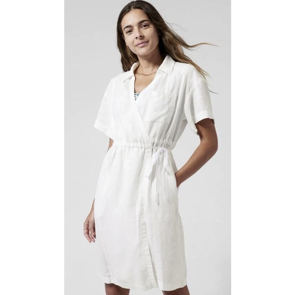 ATHLETA Women's Playa Linen Wrap Dress Size 10 In White